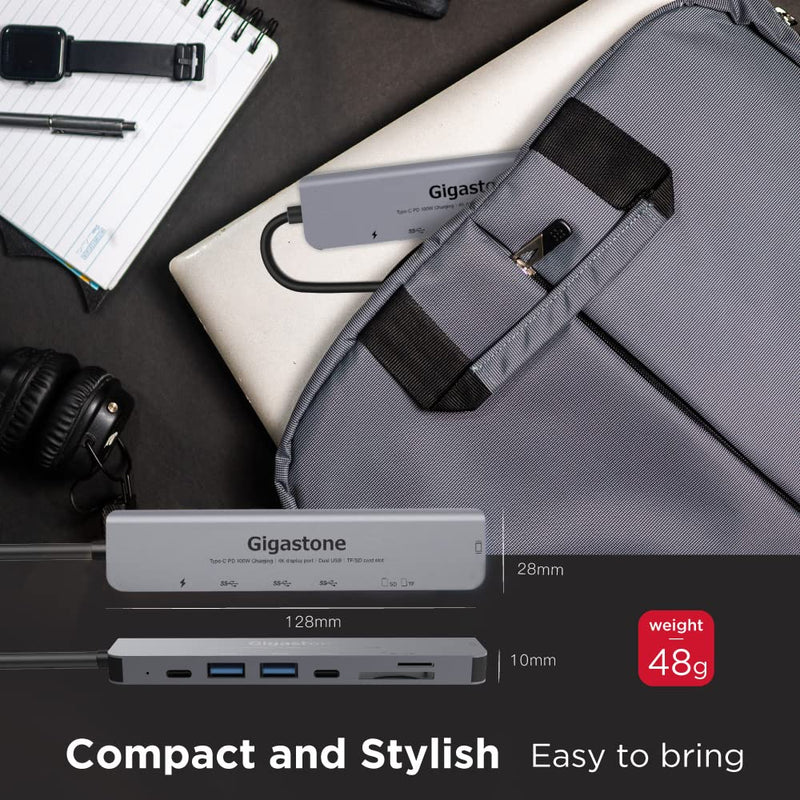 【USB C Hub】【100W Power Delivery】 Gigastone Multiport Adapter 7-in-1 with 100W Charging, 4K HDMI, USB-C & 2 USB-A 5Gbps, SD & microSD Reader, for MacBook Air, MacBook Pro, Chromebook, Zenbook, Surface