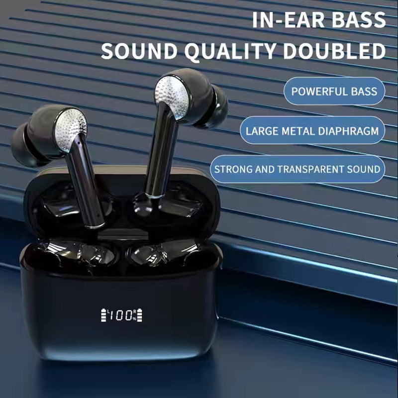 AD J8 Pro ANC+ENC Bluetooth Earbuds 5.3 TWS HiFi Stereo 13mm Wireless Active Noise Cancelling Headphones in Ear LED Display Long Playtime IP7 Waterproof Headset 4 Mics Earphone Touch Control (White) White