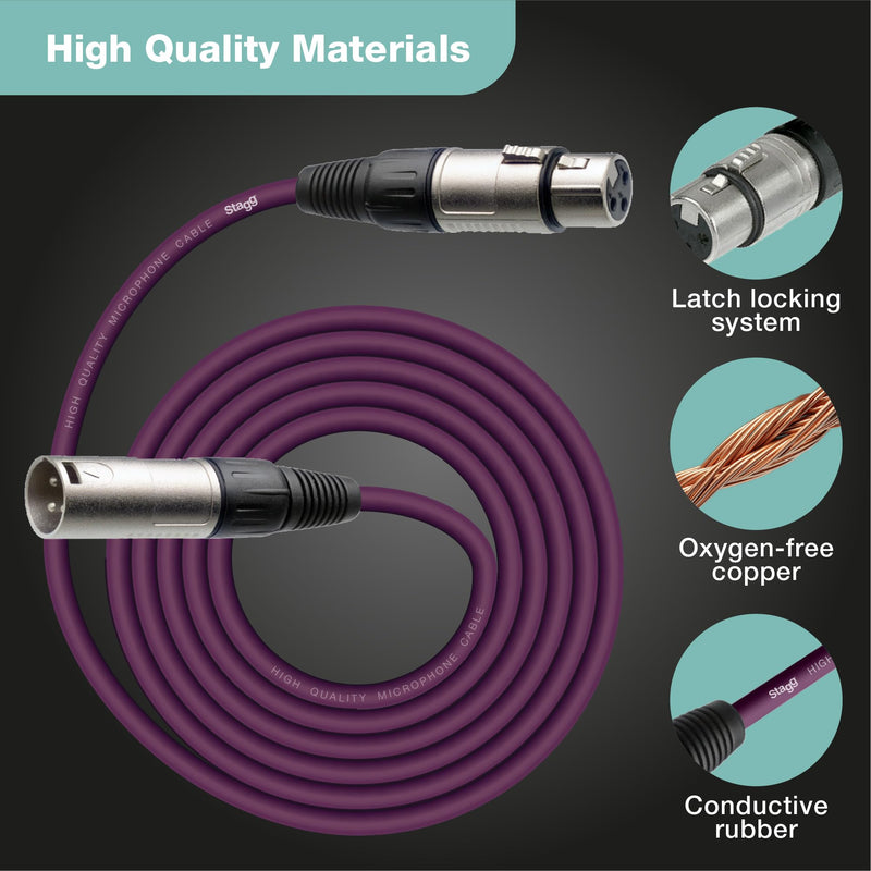 Stagg 3m/10ft XLR Microphone Cable-Purple, 3m (SMC3 CPP) Purple