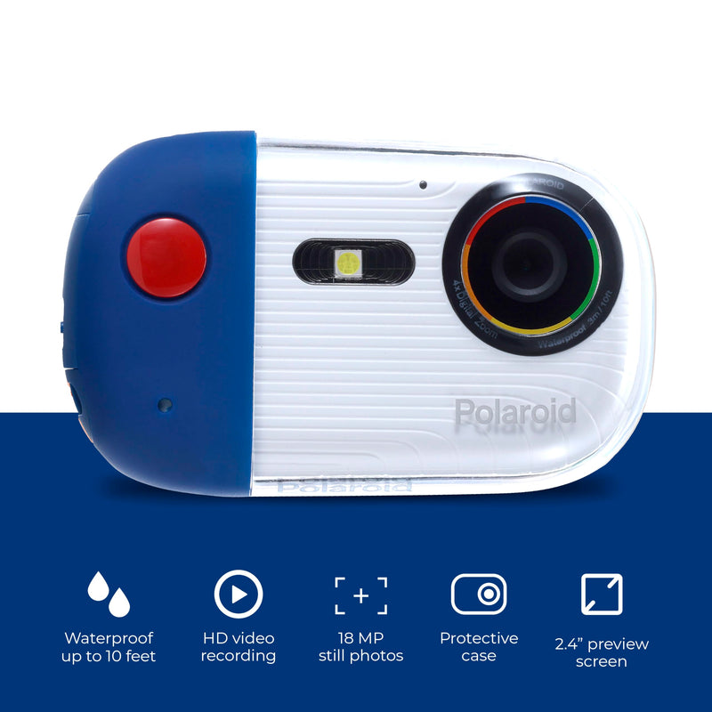 Polaroid Underwater Camera 18mp 4K UHD, Polaroid Waterproof Camera for Snorkeling and Diving with LCD Display, USB Rechargeable Digital Polaroid Camera for Videos and Photos Blue