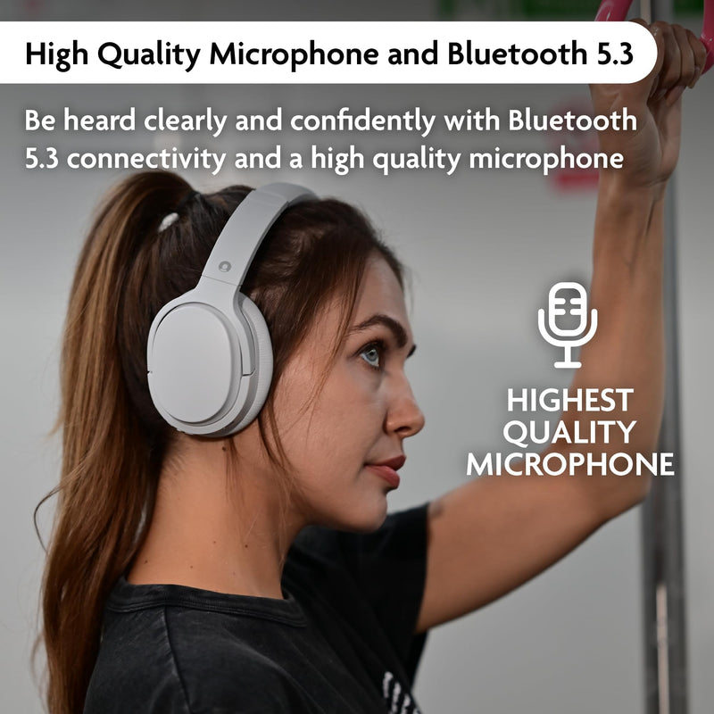YOOZER Comfort -Premium LightweightWireless Headphones w/Active NoiseCancellation, Bluetooth 5.3, Microphone for CallsAux/Audio Cable Supported, Stereo EarphonesButtons on Headset, White