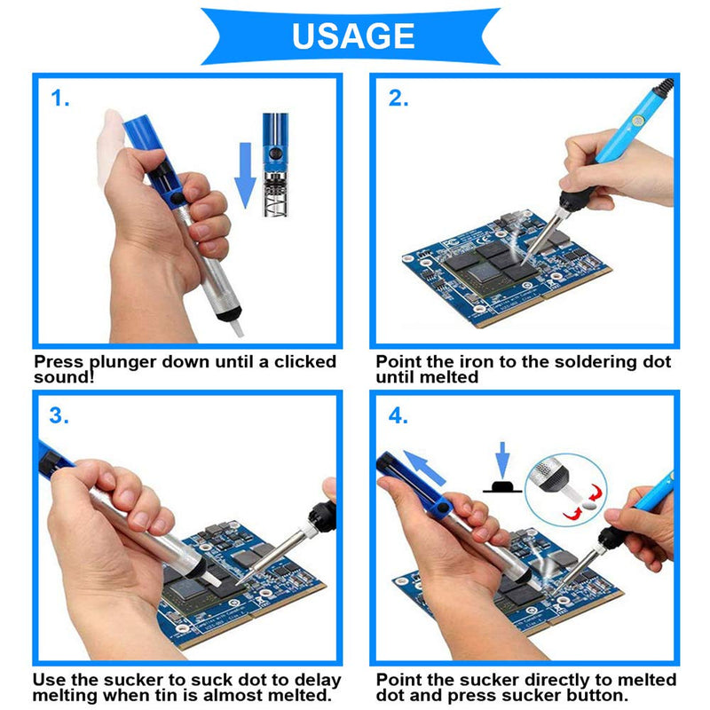 Youmile Soldering Suction Desoldering Pump, Vacuum Pump, Soldering Remover, Soldering Accessories with Desoldering Wick, 2 Pieces Replacement Nozzle, 2 Pieces Heat-resistant Hose