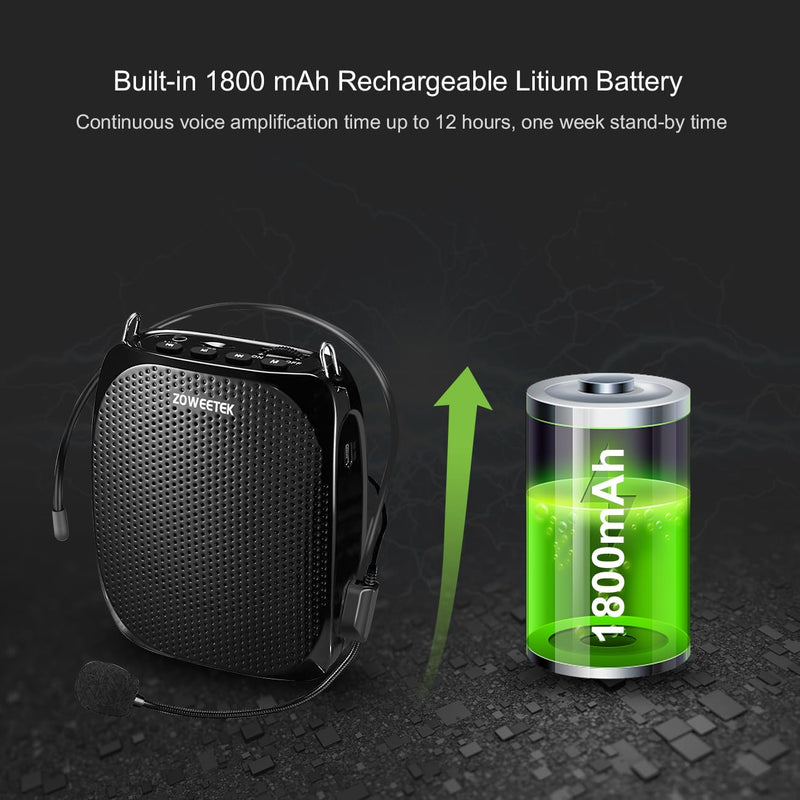 [AUSTRALIA] - ZOWEETEK Original Voice Amplifier for Teachers with 2 Microphones, Wireless Voice Amplifier Microphone Headset, Portable Speaker Megaphone for Classroom, Training, Teaching, Yoga, Meeting, Speech Black 