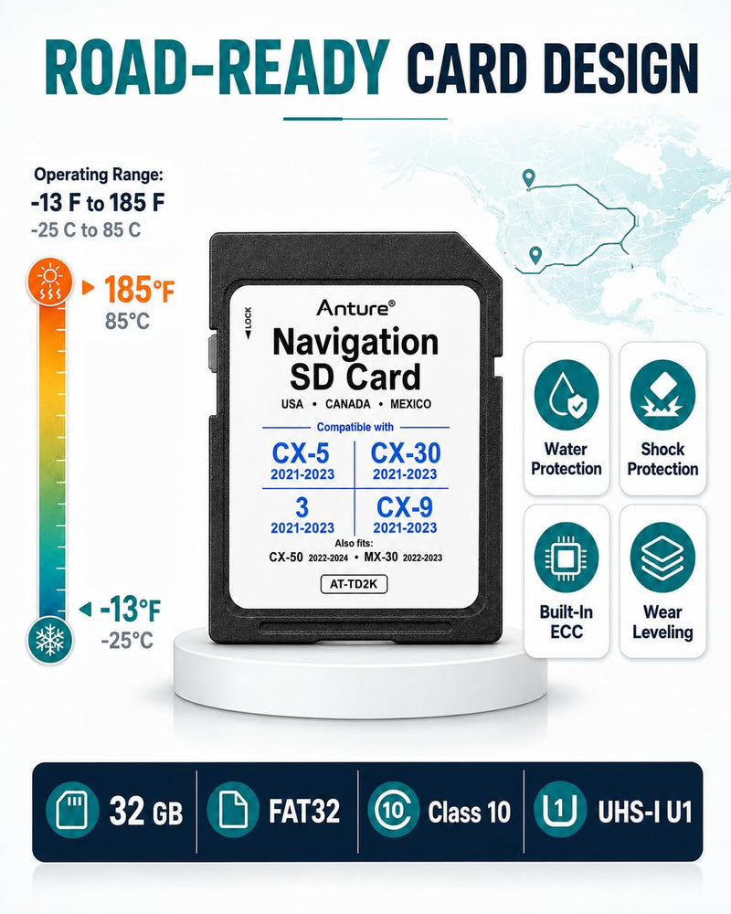 Anture Navigation SD Card for CX-5 2021-2023, 2026 Map Edition | CX-30 CX-9 2021-2023, 3 Sedan 2021-2023, CX-50 2022-2024 MX-30 2022-2023, USA CAN MEX Coverage, HUD Speed Limit Support