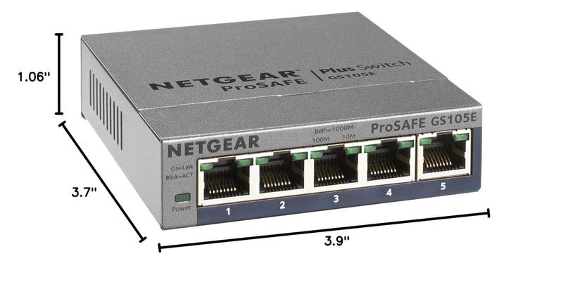 NETGEAR 5-Port Gigabit Ethernet Easy Smart Managed Switch (GS105Ev2) | Desktop or Wall Mount