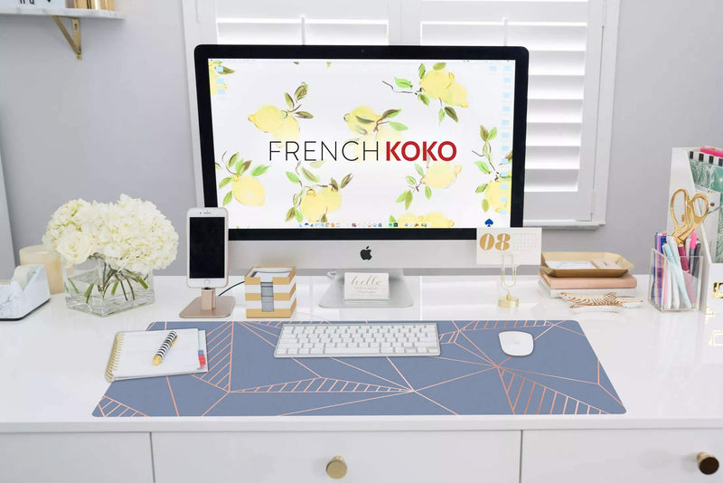 French Koko Large Mouse Pad, Long Desk Mat Keyboard Pad Desktop Accessories Home School College Decor Supplies Pretty Mousepad Big Computer Office Essentials Women Girls XL Cute Pink Blue Cutesy Glam 30" x 15"