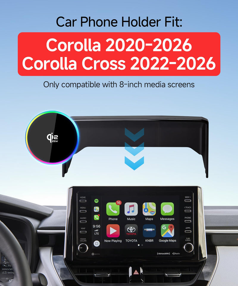 Qi2.2 25W Wireless Charger Car Phone Mount for Toyota Corolla 2020-2026 | Corolla Hybrid 2020-2026,Corolla Cross 22-26, 8"Screen Magsafe Accessories Fast Charging Magnetic Holder Fit iPhone Android Qi2.2 Max 25W Fast Wireless