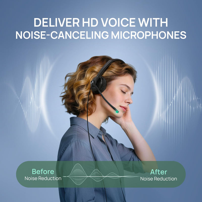 [AUSTRALIA] - Yealink Phone Headsets for Office Phones YHS34 QD to RJ9 Wired Headset Compatible with Poly Snom Grandstream Phones Desk Landline Headset with Microphone -Mono/72g/2.1m Cable Mono Convenient-YHS34 