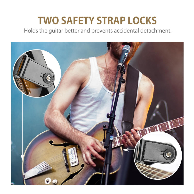 Guitar Strap for Electric Guitar & Bass, Wide Bass Strap Padded Guitar Straps with Adjustable Length 44-54 inches,Pick Holder,Strap Locks & Picks