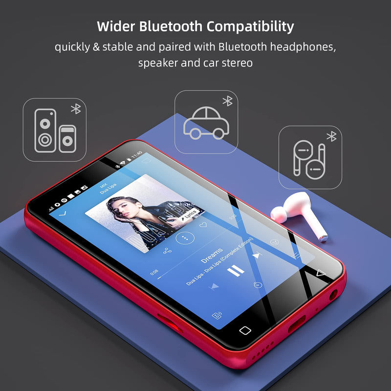 [AUSTRALIA] - MP3 Player with Bluetooth and WiFi,MP3 Player with Spotify,Spotify Kids,Audible,Pandora,Amazon Music,4" Music Player MP4 Up to 1TB(80GB,Red_Black) 80GB Red 