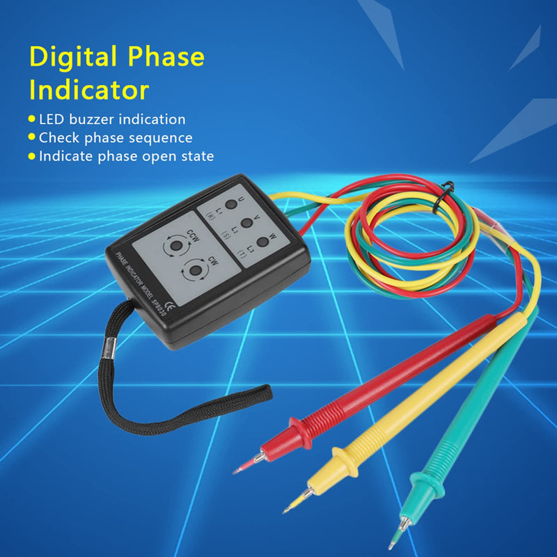 Akozon SP8030 Digital Phase Rotation Indicator LED Sequence Counter with Buzzer Display 3 Phase AC Voltage from 200 V to 480 V Tester
