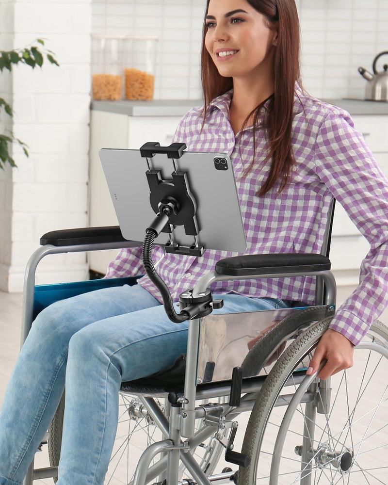 [AUSTRALIA] - Gooseneck Tablet Holder for Wheelchair/Stroller/Golf Cart/Boat/Mic Stand/Indoor Cycling Bike/Gym Bicycle Handlebar Clamp, Compatible with 4.7-13" iPad Pro/Air/Mini, iPhone, Galaxy, Fire HD, E-Book 