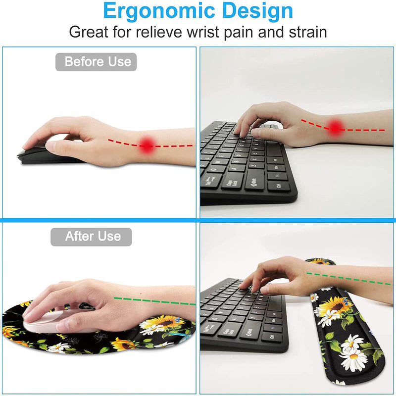 Keyboard Wrist Rest and Mouse Wrist Rest Pad with Cup Coaster,Made of Memory Foam,Ergonomic Support,Easy-Typing and Pain Relief,for Gaming Office Home Computer,You are My Sunshine Sunflower Dragonfly You Are My Sunshine Sunflower Dragonfly