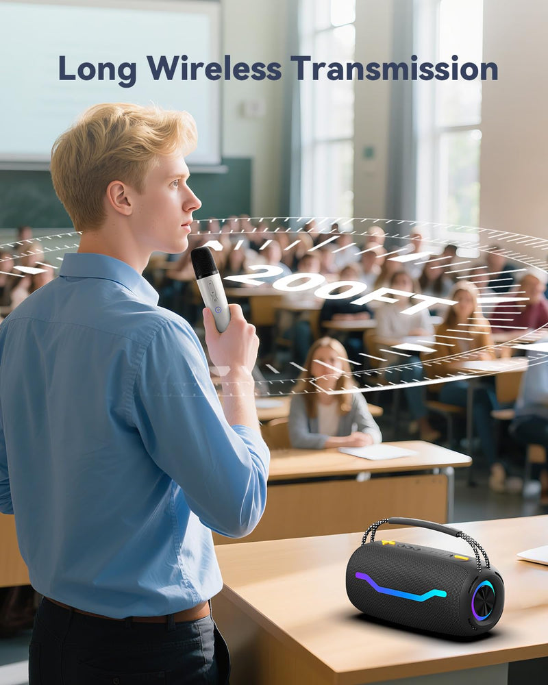 Wireless Karaoke Microphones with 8 Joy Tune Effects, Handheld Rechargeable Single Mic with 3.5mm AUX Receiver, Car Karaoke Micphone with Portable Storage Bag for Cars, Speaker, Phones (Not for Tesla)
