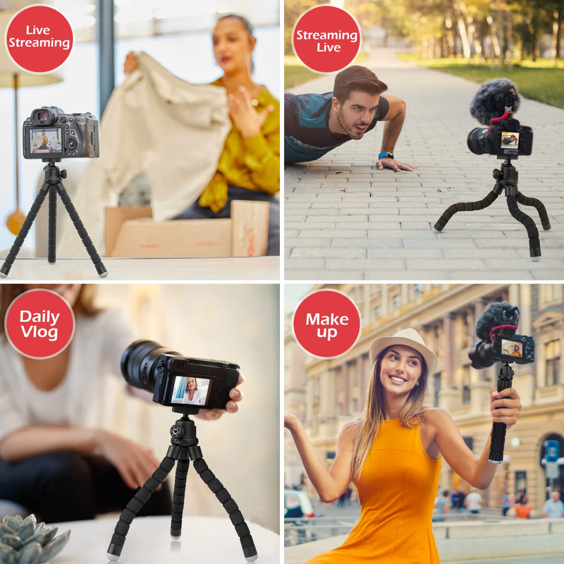 Aureday Cell Phone Tripod, Flexible Mini Tripod with Remote and Cold Shoe, Small Tripod Stand for Video Recording, Vlogging, Compatible with Microphones,Cellphone,Camera,Gopro Black Flexible Tripod with Cold Shoe