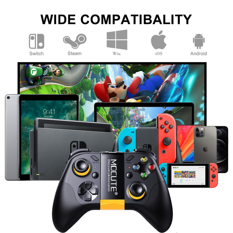 TJPD Wireless Mobil Phone Game Controller with Phone Holder, Compatible with iOS 13.4+, Android, Switch, PC, STEAM, TV Box. (Black) Black