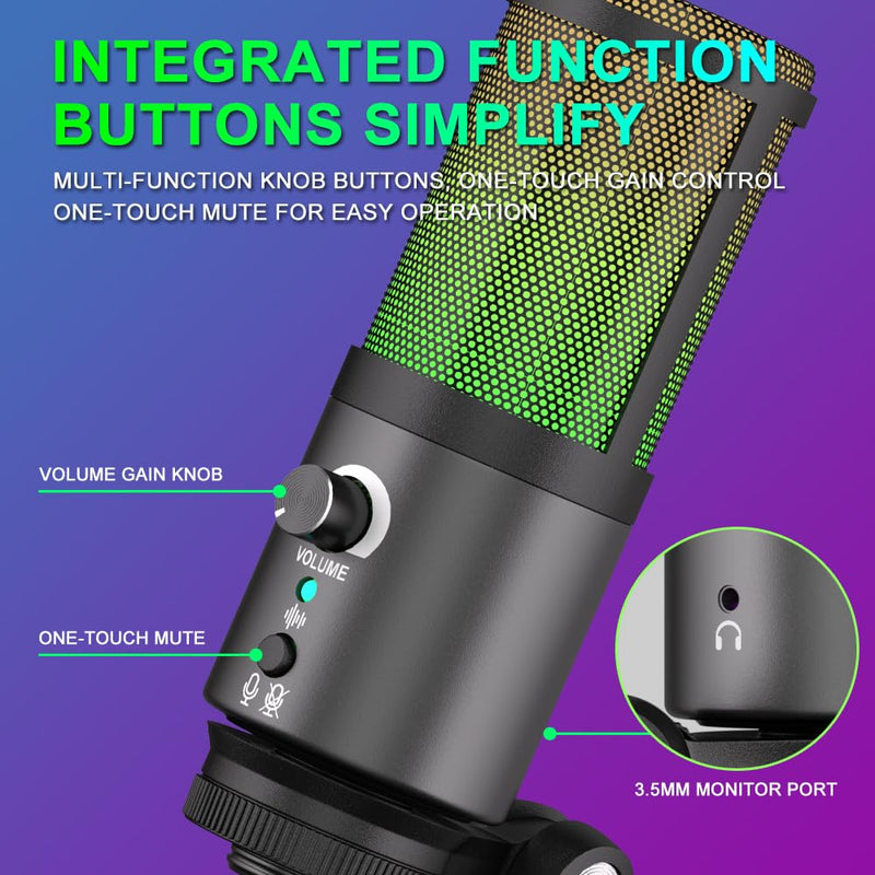 G-MARK MK6 RGB USB Condenser Microphone, Gaming Microphone for Podcasts, Streaming, Broadcasting, Condenser Mic with Cardioid, Omnidirectional, Compatible with PS4/5/PC