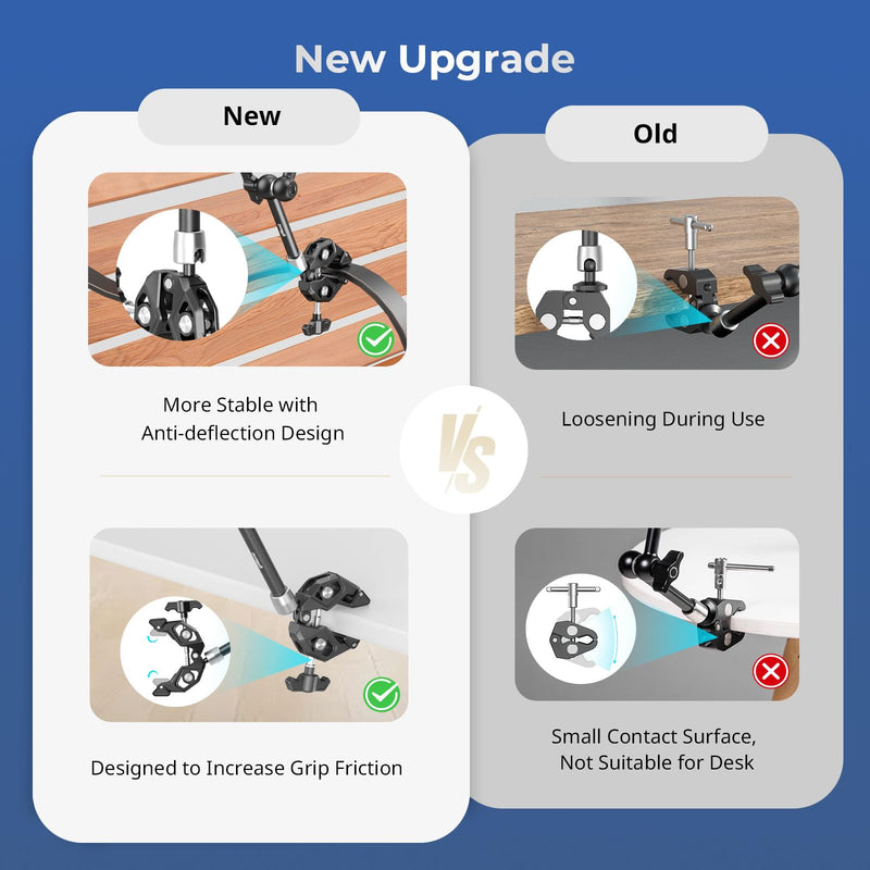 SMALLRIG Magic Arm Clamp Kit, Camera Mount Articulating Friction Arm w Super Clamp, w 1/4"-20 Screw and Thread hole, for Camera, Light, Monitor, Webcam or Action Camera ≤1.5kg, for Table, Tube 4454