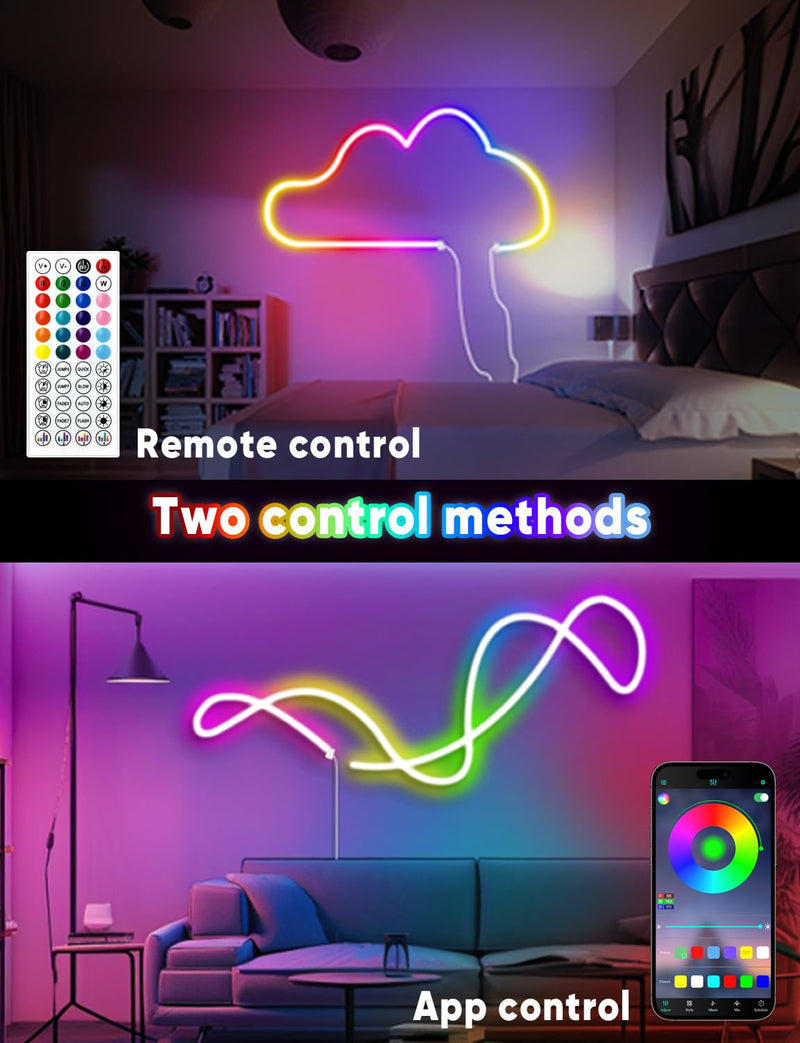 KIKO 32.8ft Rope Lights, 10m Led Strip Lights Remote APP Control,IP67 Outdoor Neon Lights Music Sync Led Rope Lights DIY Mode Neon Flex Strip Lights for Bedroom Indoors Outdoors Decor 33FT