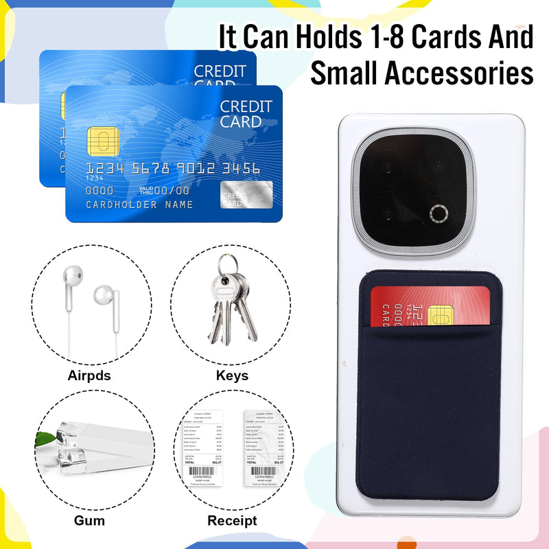 2 Pack Stick on Phone Wallet, Adhesive Cell Phone Card Holder, Stretchy Spandex Sticky Credit Card Wallet Pocket for All Smartphones