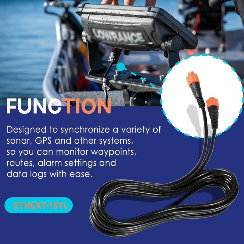 3004.7036 Replacement for Lowrance Ethernet Cable, 15ft (4.5m), Ethext-15Yl | 5-Pin Network Cable, Fit for Most Lowrance Devices, High-Speed, Plug and Play 15 Feet