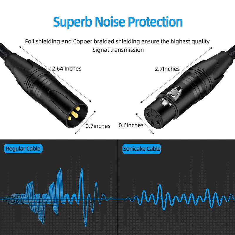 Premium XLR to XLR Cable (10 Feet 6-Pack) Noise-Canceling Balanced Wire Connector, 3 Pin Microphone Cables Oxygen-Free Copper (OFC) Male to Female Mic Cord for Speaker Mixer, Studio,Podcast 10 Feet-6Pack-Black