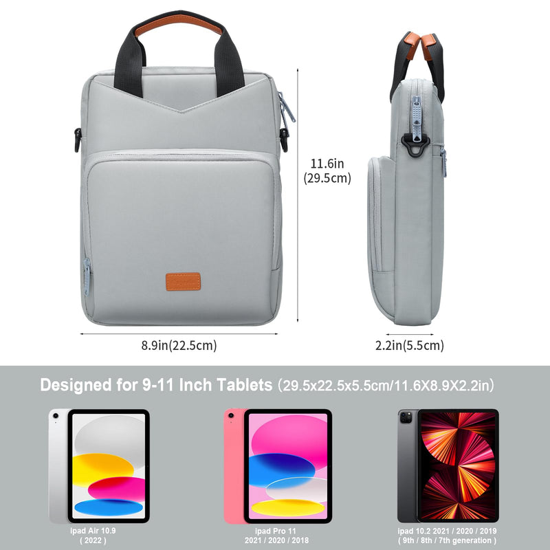 9-11 Inch Tablet Carrying Case Bag, Padded Travel Sleeve for iPad Pro 11 (2022-2018), iPad 10.9, iPad Air (5/4th Gen), Galaxy Tab S9/S8 (Gray) Gray