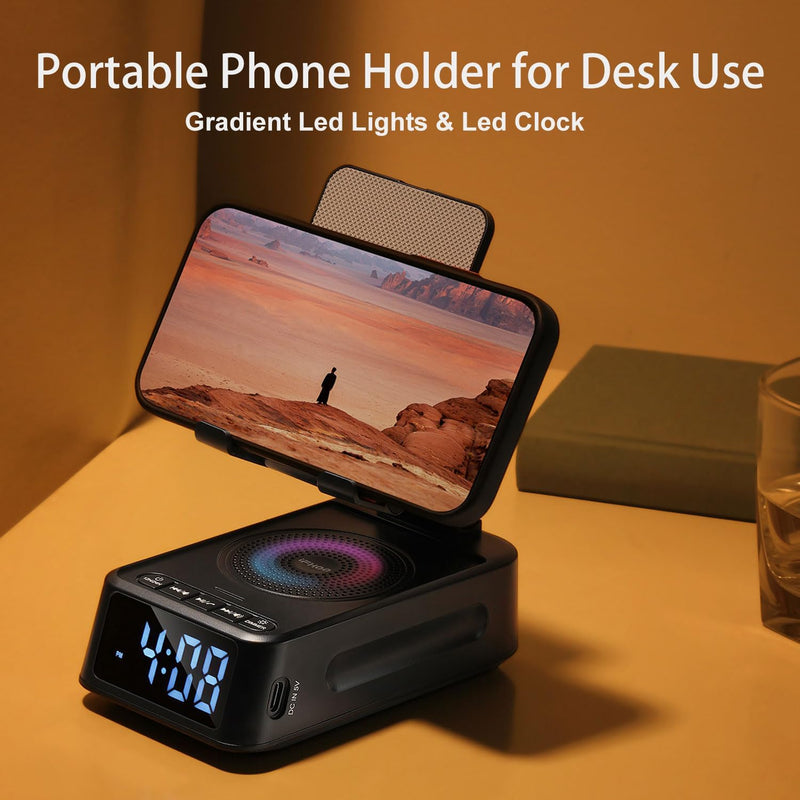 [AUSTRALIA] - Presents for Men/Women, Cell Phone Stand with Wireless Bluetooth Speaker, 12H Time Display Unique Presents for Him, Husband, Boyfriend, Dad, Her, Wife, Mom, Cool Multi Functional Gadget (Crow Black) Crow Black 