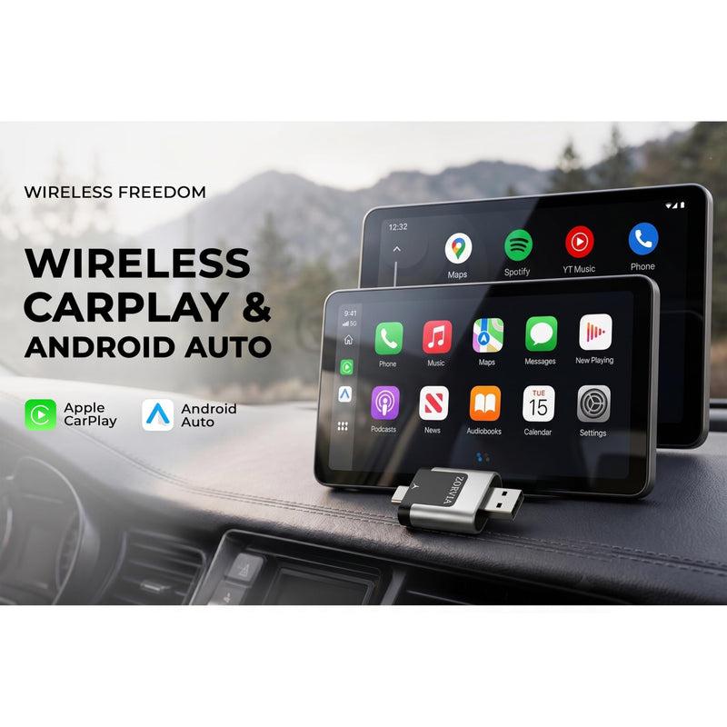 ZORVIA Wireless CarPlay Adapter for iPhone & Android Auto 2026 Upgraded - Convert Wired CarPlay to Wireless, Fast Auto Reconnect, Plug and Play, USB-C & USB-A (Silver) Silver