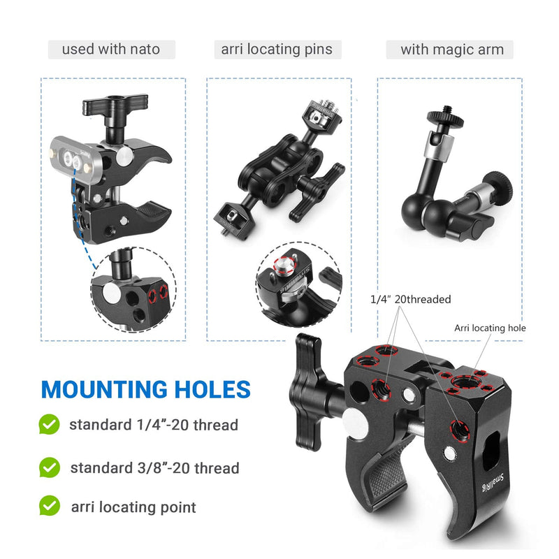[AUSTRALIA] - SMALLRIG Super Clamp with 1/4"-20 Thread Holes, 3/8"-16 Locating Pin for ARRI Standard, T-Shaped Wingnut and Rubber Pads 