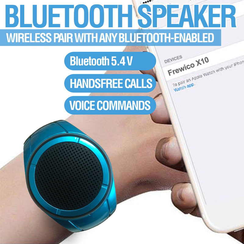 [AUSTRALIA] - Frewico Wearable Portable Waterproof Bluetooth Speaker Watch X10 Clip Speaker MP3 Player Handsfree Clear Call Speakerphone,TWS,SD Card Slot,Selfie for Working, Running, Cycling(Blue) Blue 