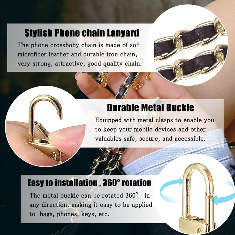 Cell Phone Crossbody Chain Phone Case Lanyard,Universal Leather+Metal Shouder Strap with Phone Tether Patches A