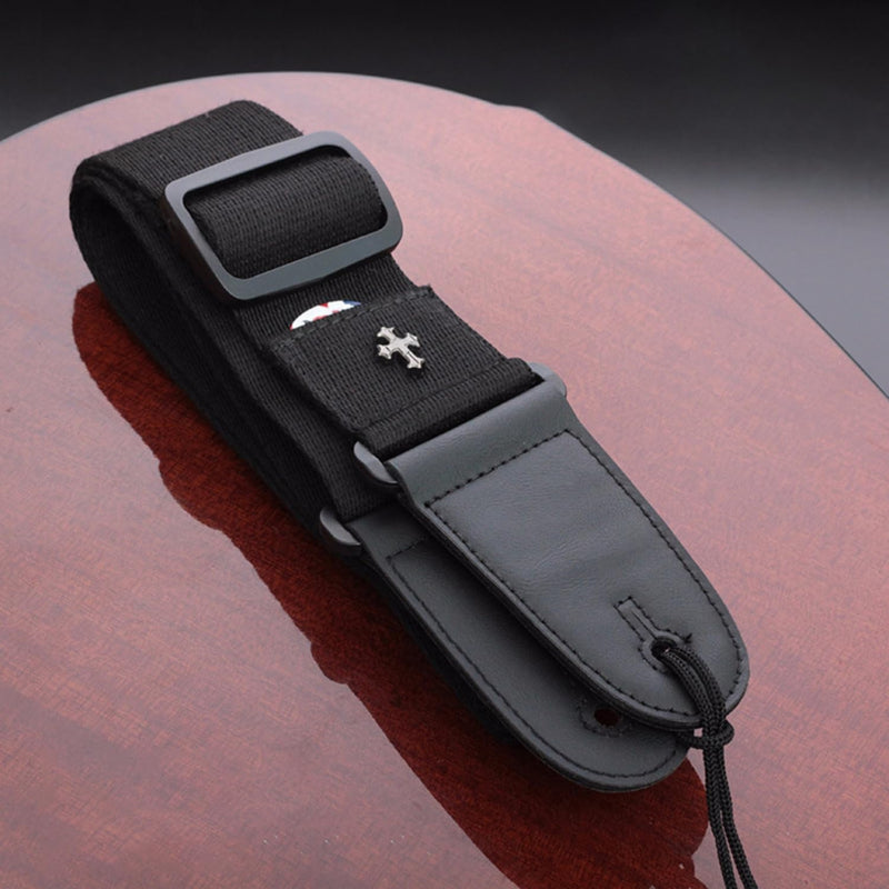 [AUSTRALIA] - Guitar Strap, Bass Guitar Straps Acoustic Electric Woven Simple Leather Ends Adjustable Vintage with Pick Pocket Black 
