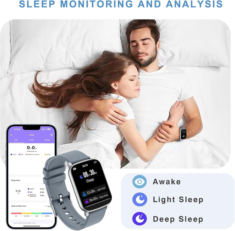 Fitness Tracker, Smart Watches for Men Women with Blood Pressure, 1.65" for Android iPhone Samsung Compatible Fitness Watch with Sports Modes Heart Rate/Blood Oxygen IP68 Smartwatch Blue