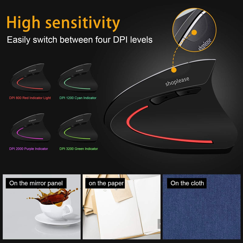 Wired Vertical Mouse, Optical Ergonomic Mouse with 4 Adjustable DPI 800/1200/2000/3200, 5 Buttons USB Computer Mouse , Better for Large and Medium Sized Hands Medium-Large