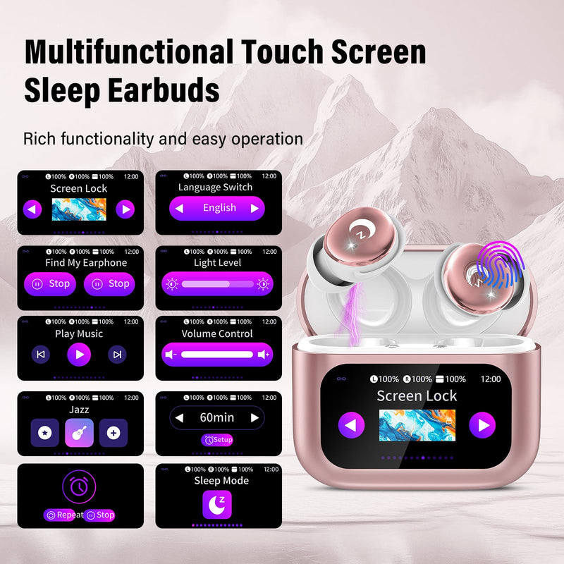 2026 Sleep Earbuds Bluetooth 5.4 in Ear Smart Touch Screen Ear Buds, 48H Playtime Mini Sleep Headphones Small Design for Side Sleepers, 5 EQ Modes, Crystal-Clear Calls, IPX7 Waterproof Earphones Rose Bright Pink