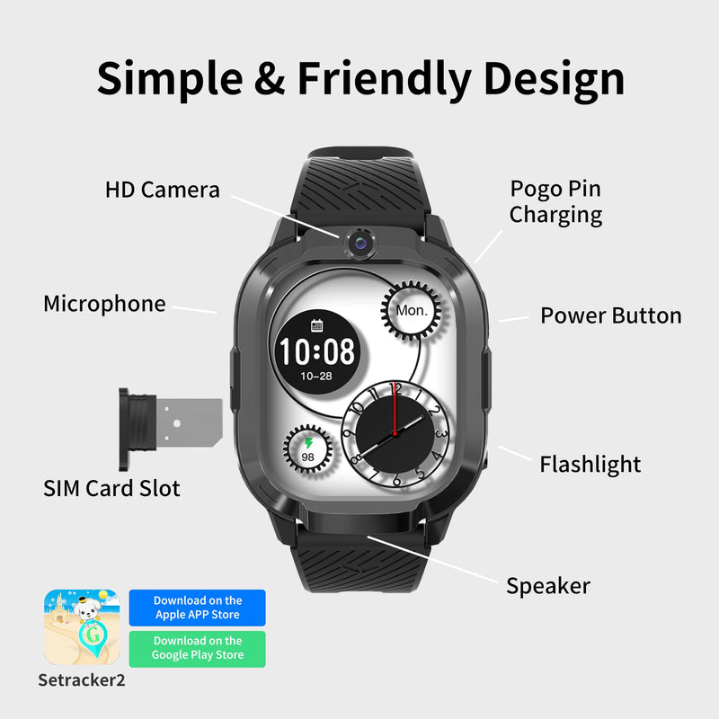 4G Kids Smart Watch with GPS Tracker & Phone Call for Age 5-12,Tracking Smartwatch with SOS Calling, School Mode, Parental Controls, Video Call Voice Chat Camera Alarm Clock Flashlight Birthday Gifts Black