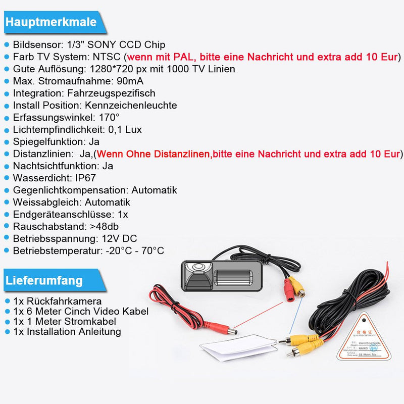 1280 * 720 pixels 1000TV lines Car License Plate Light Rear View Camera for Volvo S60 S80 V70 Super Pro HD camera