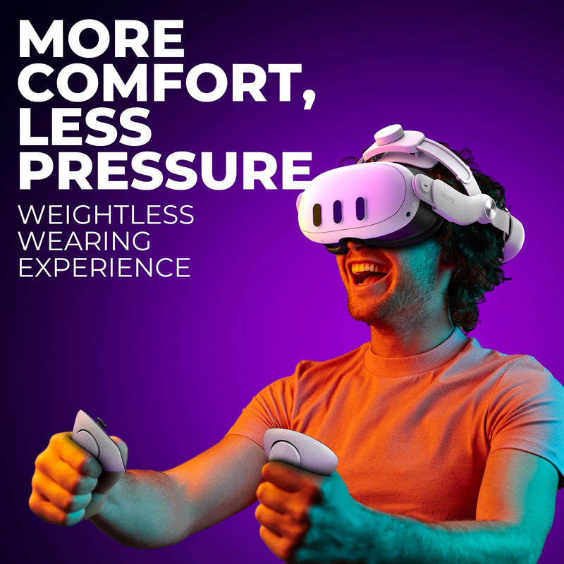 DESTEK QH3 Pressure-Free Head Strap, w/Lens Protector, Enhance Comfort with Added Top-Fit Adjustment - Compatible with Meta Quest 3 Accessories; Balances Weight at 3 Angles White