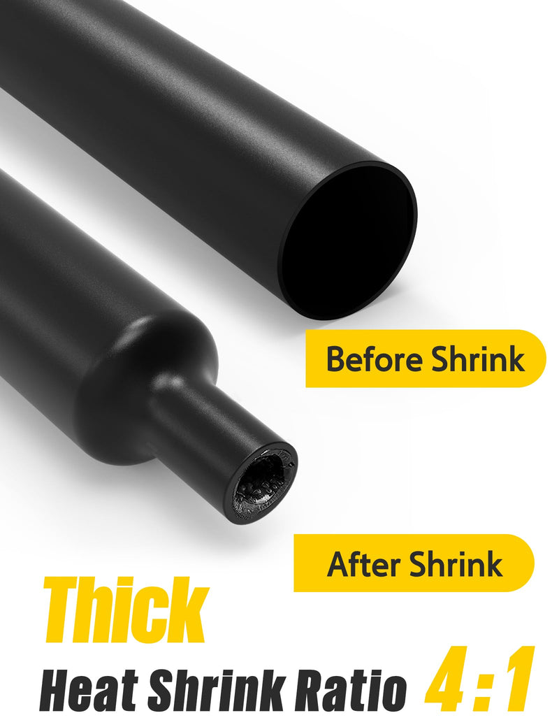 Lsnisni Heat Shrink Tubing 4:1 Diameter 12/16/20/32/40 mm, Heat Shrink Tubing with Adhesive, Heat Shrink Tubing, Black (Diameter 12 mm, 2 m)