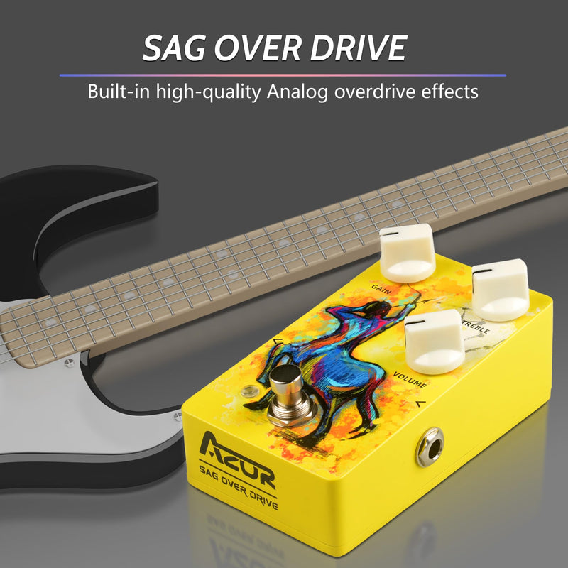 [AUSTRALIA] - AZOR SAG OVER DRIVE Analog Overdrive Pedal - True Bypass with Tilt-Angle Footswitch, High Gain Effects for Electric Guitar, 3-Knob Control (GAIN/VOLUME/TONE), DC9V Powered, Low Noise 
