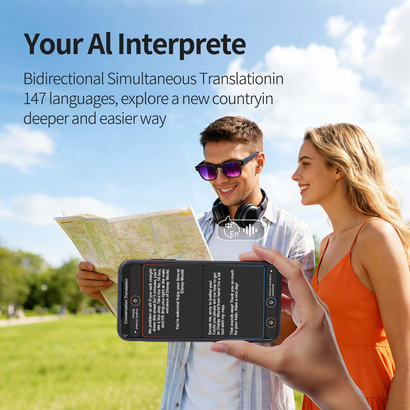 AI Smart Glasses with 4k Camera for Travel & Daily Use, Bluetooth Audio Sunglasses with Open-Ear Speakers, Hands-Free Calling&Vlogging, Real Time Translation (Matt Black)