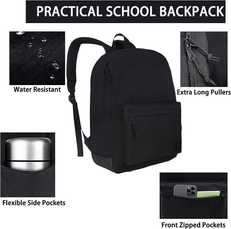 SUPACOOL Lightweight Casual Laptop Backpack with USB Charging Port For for Men and Women, Daily use backpack, Backpack for College (Full Black) Full Black