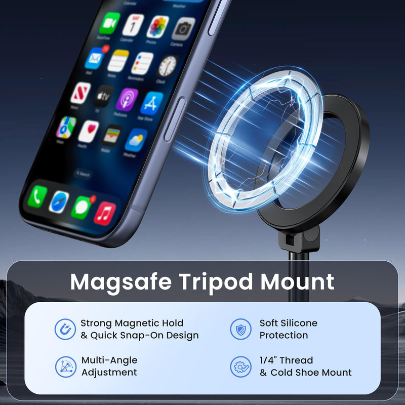 [AUSTRALIA] - Itramax Magnetic Cold Shoe Camera Phone Mount for Magsafe,1/4" Threaded Hole iPhone Tripod Holder for iPhone 17 Pro Max 16 15 Plus 14 13 12,Samsung,Canon Nikon Sony DSLR,360° Rotation Photography Black 