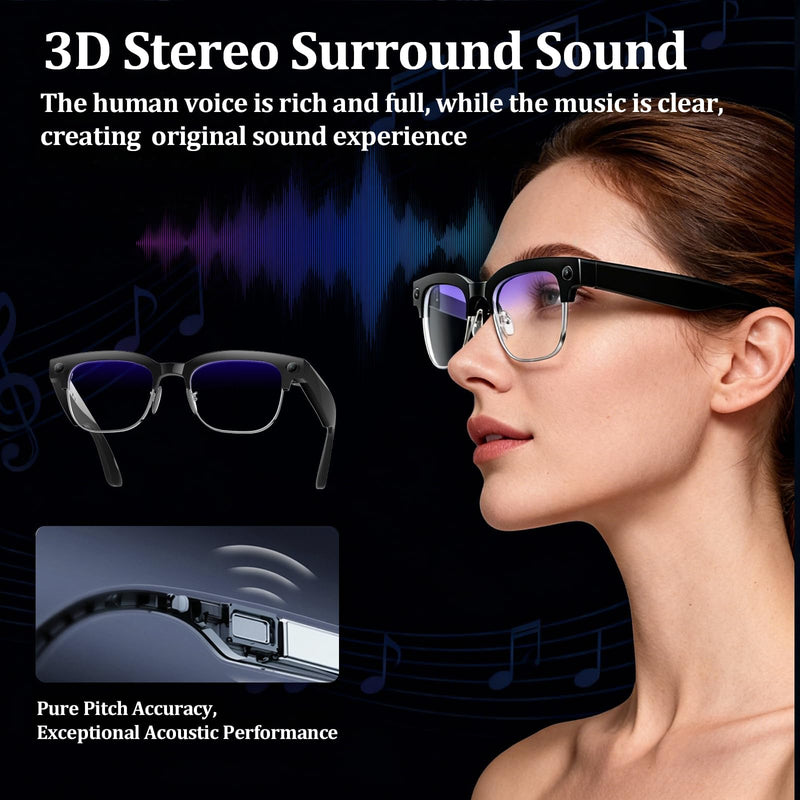 AI Smart Glasses with Camera, 8MP Anti-Shake Bluetooth Camera Glasses,1080P Video Recording Dual Mic Noise Reduction, Real Time Translation&Simultaneous Interpretation, 290mAh Capacity(W630)