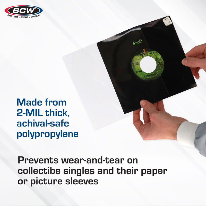 BCW 100 Vinyl 45 RPM 7" Record Poly Outer Record Sleeves | Album Covers | Crystal Clear | Record Covers | 2 Mil Thickness | Vinyl Record Storage | Dust and Scratch Protection | Vinyl Record Sleeves 1 Pack