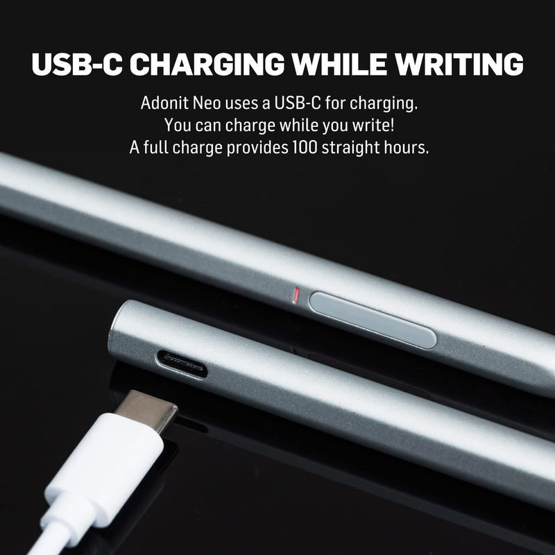 Adonit Neo Ink, Magnetic Attachable Stylus Pen for Microsoft Surface, 4096 Pressure Sensitivity, Tilt, Palm Rejection, Compatible with Surface Book/ Go/ Pro/ Studio, Surface Laptops- Graphite Black