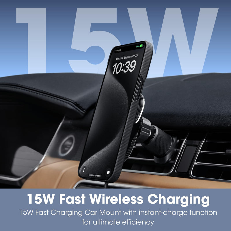 pitaka for Qi2 MagSafe Car Mount Charger with NFC Feature, 360° Rotation | 15W Magnetic Car Phone Holder, Compaitble with MagSafe and iPhone 17/16/15/14/13 Series, Air Vent Black - With NFC Feature