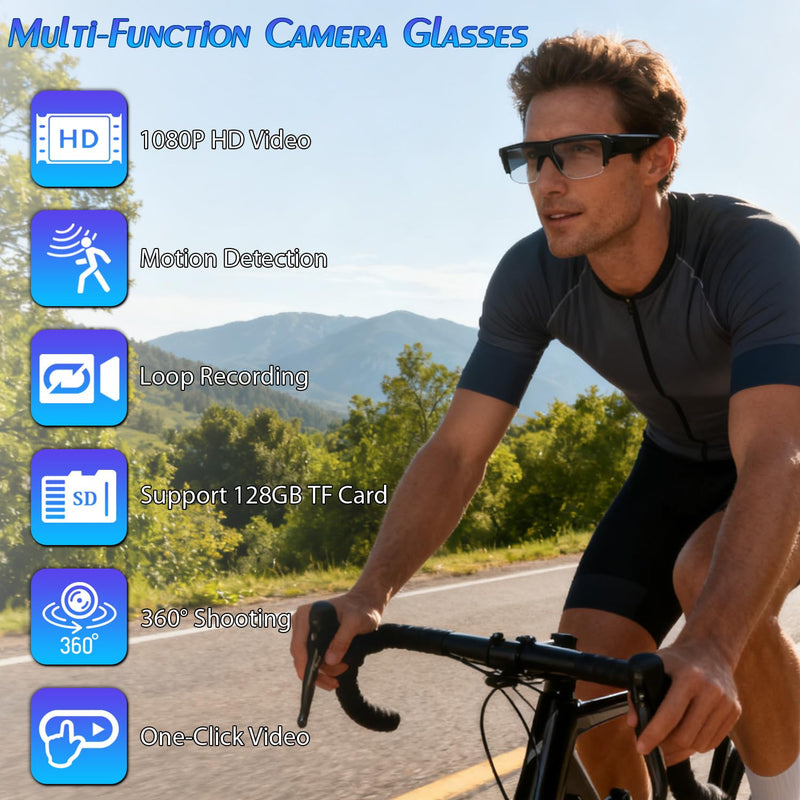 Camera Glasses 1080P Video Recording Outdoor Sport Glasses with Camera 64GB Wearable Smart
