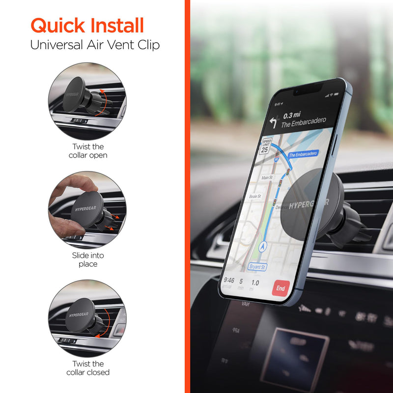 HyperGear Mag Grip Magnetic Phone Holder for Car - 3 in 1 Car Phone Mount Kit for Vent, Dashboard and Windshield, Compatible with iPhone and Android